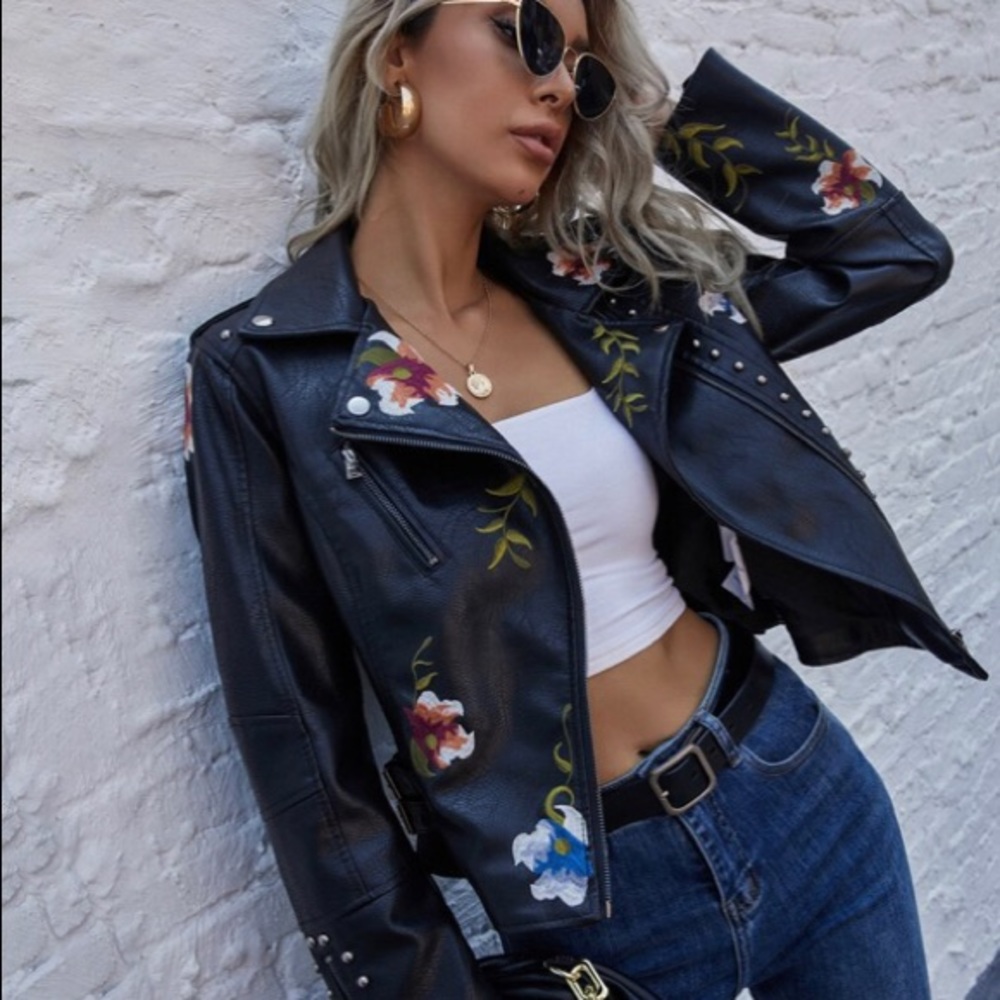 leather motorcycle jacket (faux)